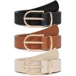 WHIPPY 3 Pack Women's Leather Belts for Jeans Pants with Gold Buckle Fashion Ladies Belt Black Brown Beige XXL