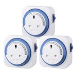 HBN Mechanical Timer Plug Socket, 24 Hour Programmable Energy Saving Compact UK Plug-in Indoor Timer Socket for Lights, Lamp and Home Appliances (13A/3120W, 3 Pack)