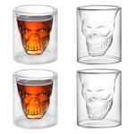 DAWRIS Crystal Skull Shot Glasses Set of 4, Double Layer Skull Glass Cup 150ML Funny Crystal Drinking Cup Whiskey Glasses Cool Beer Cup for Wine Cocktail Vodka Tequila