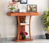 WoodMarwar Sheesham Wood Console Table for Living Room | Solid Wood Foyer Tables for Entryway with Drawer & Shelf Storage | Wooden Side Entrance Table for Home & Office | Roswood, Honey Finish