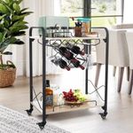 Jubao Bar Carts for The Home, 2-Tier Mobile Bar Serving Cart with Wine Racks and Glasses Holders, Wine Cart on Wheels, Beverage Small Bar Cart for Kitchen, Living Room, Wood Color