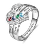 Personalized 1-8 Name Birthstone Rings-Custom Name Ring Wedding Family Mother Days Birthday Jewelry Gifts for Women Grandma Mom Daughter (4 Name)