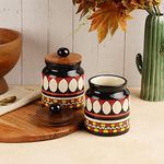 VarEesha Hand-Made Multicolored Ceramic Jars With Wooden Lids Set, 500 Ml