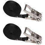 US Cargo Control - Stainless Steel Ratchet Strap Tie Down - 1 Inch Wide X 15 Foot Long - Black Tie Down Strap - Stainless Steel Wide Handle Ratchet - Dependable Utility Strap to Secure Cargo - 2 Pack