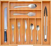 White Whale Drawer Dividers silverware tray Expandable Utensil Cutlery Tray Wooden Adjustable Flatware Organizer Kitchen Storage Holder for Knives Forks Spoons Accessories Gadgets