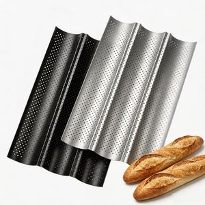 Baguette Bread Pan 2 Pack, Perforated French Bread Baking Pan for Oven, 3-Loaf Baguette Mold Tray for Baking Sub Rolls, Sourdough Bread Baking Supplies Kit, Heavy Duty Carbon Steel Loaf Pan Set