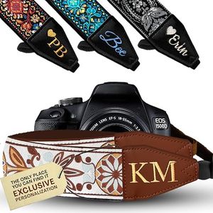 Art Tribute Camera Strap Personalized With Name - Shoulder, Crossbody & Neck Camera Strap for Photographers, Fits All Cameras, Canon Nikon Sony Fujifilm, Padded Strap W/Quick Release & Leather Ends
