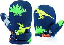 BAVST Toddler Waterproof Mittens Fleece Lined Baby Boys Girls Winter Warm Glove Kids Snow Infant Ski Mitten for 3M-5T (Colorful Dinosaur, 1-2T)