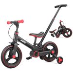 JMMD 6-in-1 Toddler Bike with Training Wheels and Pedals, 12 inch Convertible and Foldable Balance Bike & Pedal Bike with Adjustable Parent Handle, Kickstand, Brakes for kids, Age 18 Months-5 Years