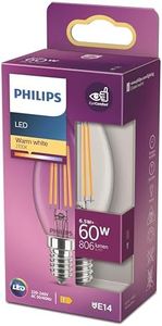 Philips ampoule LED Flamme E14 60W Blanc Chaud Claire, Verre
