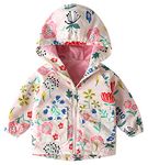 Toddler Girls Softshell Fleece Lined Jacket Windbreaker Kids Zip Hooded Jacket with Sherpa Liner Casual Outdoor Insulated Trench Jacket Slicker Shell Dust Coats for Spring Fall Winter Beige Floral 18-24 Months