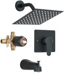 𝐀𝐜𝐤𝐰𝐚𝐯𝐞 𝐒𝐡𝐨𝐰𝐞𝐫 𝐒𝐲𝐬𝐭𝐞𝐦 Matte Black Rain Shower Faucet with Tub Spout 8 Inches Shower Tub Faucet Set with Rainfall Shower Head,Single Handle Shower Trim Kit with Brass Shower Valve