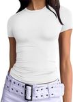 Timuspo Y2K Going Out Tops for Women UK Crop Basic Short Sleeve White T Shirt Slim Fit Teen Girl Aesthetic Casual,S
