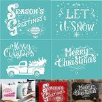 4PCS 8.5x11inch Christmas Silk Screen Stencils Reusable Self Adhesive Merry Christmas Chalk Mesh Stencils Silkscreen Stencil for Printing on Wood/Fabric/Paper/Chalkboard/T-Shirt/Pillow/Hand Towel Deco