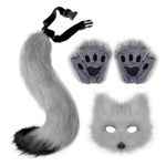 MISNODE Cat Therian Mask and Tail Set, Animal Mask Furry Therian Mask Wolf Mask, White Cat Mask Half Mask for Masquerade, Cat Mask Therian Wolf Therian Gear Tharian Costumes (C)