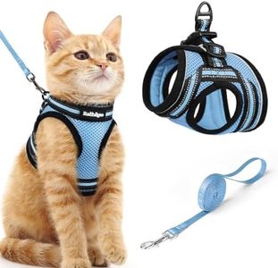 rabbitgoo Cat Harness and Leash, Step-in Escape Proof Kitten Harness Set, Soft Comfortable Cat Vest, Easy to Wear and Adjust, Reflective for Safe Outdoor Walking, Light Blue, Medium