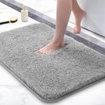 Bathroom Rug Mat 24x16,Non Slip Bath Mat,Thick Soft Absorbent Microfiber Mats,Rubber Backing Shaggy Bath Carpet,Bathroom Runner Bathmat Accessories Decor,Bath Rugs for Bathroom,Tub,Shower,Light Grey