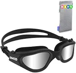 OMID Kids Swim Goggles, P2 Comfortable Polarized Unisex-child Swimming Goggles, Anti-Fog No Leaking Swim Goggles with UV Protection Age 6-14 (Allblack Silver)