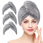 3 Pack Microfiber Hair Towel Wrap BEoffer Super Absorbent Twist Turban for Women Fast Drying Hair Caps with Buttons for Drying Curly, Long & Thick Hair Anti Frizz (Grey)