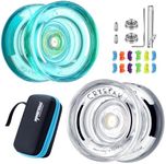 MAGICYOYO K2 Crystal Yoyo Responsive Yoyo for Kids , 2 Pack Professional Yo-Yos, Dual Purpose Trick Yoyos with Unresponsive Yoyo Bearing + 12 Yo Yo Strings + Bearing Remover + Yoyo Bag (Green + White)