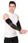 ReDesign Apparels Unisex Nylon Luxury Compression Arm Sleeves For Sports, Running, Cycling, Cricket (S, TC BLACK/DGREY/GREEN)