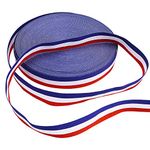 Livder Stripes Fabric Grosgrain Ribbon for Badge Medal Patriotic and Gift Wrapping, 1 Inch, 50 Yard (Blue/Red/White)