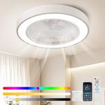 19.7" Ceiling Fan with Light and Remote, 6 Speed Flush Mount Ceiling Fan Light with Timer, RGB Dimmable LED Enclosed Ceiling Fans for Safe Use, LED-RGB Ambient Light for Bedroom Kids Room Party