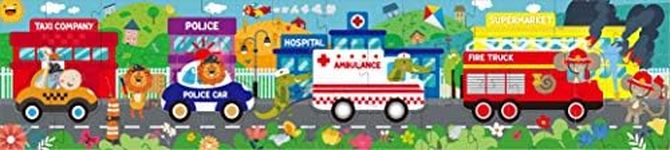 KiDEPOCH Transportation Floor Puzzles for Kids Ages 3-5, 36 Pieces Jumbo Puzzles for Kids Ages 4-8, Cute Animals & Rescue Vehicles, Great for Learning and Fun, 37” x 8.2” with Storage Box