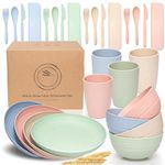 HOMGEN Plastic Plates and Bowls Sets,Camping Plates and Bowls Set for 4 Childrens Plates and Bowls Sets Lightweight Camping Plates and Cutlery Set Kids Plastic Dinner Set for Home Camping Pinic etc