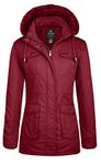 Wantdo Women's Windproof Warm Coat Winter Casual Fleece Coats Classic Cotton Hoodie Jacket Ladies Slim Fit Jackets Red M