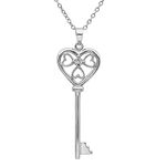 Diamond Key to Her Heart Pendant-Necklace in Sterling Silver on an 18" Chain