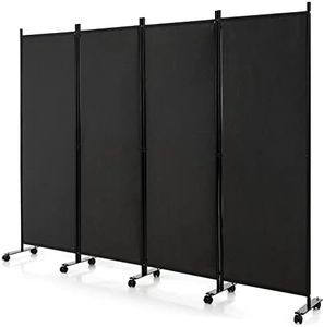 Giantex 4-Panel Folding Room Divider, 1.73m Rolling Privacy Screen with Lockable Wheels, Portable Wall Divider and Separator, Freestanding Privacy Protection for Living Room, Bedroom, Office (Black)
