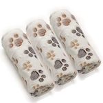 SORKUT 1 Pack 3 Puppy Dog Blankets Super Soft Warm Sleep Mat Fluffy Premium Fleece Pet Blanket Flannel Throw for Dog Puppy Cat - White Paw Print Small(23"x15")