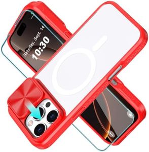 WATEFULL for iPhone 16 Pro Max MagSafe Clear Case with Slide Camera Lens Cover +1 Screen Protector, [Strong Magnets][Anti Yellow] Anti Scratch Back Women Case for iPhone 16 Pro Max 6.9"(Red)