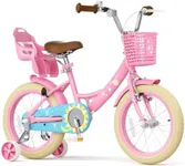 Glaf Toddler Girls Bike with Training Wheels for Age 2-9 Years Girls Bike for 12 14 16 Inch with Doll Seat and Basket Kids Bicycle with Adjustable Seat (Pink Flower, 16 inch)