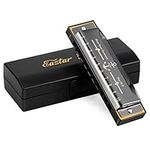 Eastar Major Blues Harmonica, 10 Holes C Key Beginner Harmonica for Students, with Hard Case and Cloth, Black