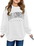 GeGekoko Girls Los Angeles Oversized Sweatshirts Crewneck Long Sleeve Casual Loose Pullover Tops White