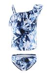 Girls Two Piece Bathing Suit Tankini Swimsuits Hawaiian Ruffle Swimwear Tie Dye Size 6