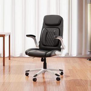 Green Soul Bosco Premium Leatherette Office Chair, High Back Ergonomic Home Office Executive Chair with Cushion Seat, Flip-up Padded Armrests, 4-Stage Adjust Lumbar Support(Black)