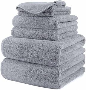 Polyte Plush Quick Dry Lint Free Microfibre Bath Towel Set, 6 Pieces (Grey)