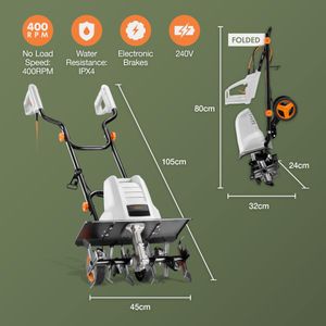 VonHaus 1500W Electric Garden Tiller – 6 Steel Blades, 450mm Width