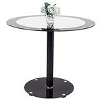 JEFFORDOUTLET Glass Dining Table, Kitchen Round Black Tempered 90 cm Dining Table, Living Room Furniture (Round Glass Table)