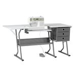 Sew Ready Eclipse Hobby and Sewing Machine Table - White Sewing Table with Gray Storage Drawers + Large Lower Shelf - Can Also Be Used as Computer Desk