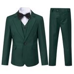 Sliktaa Boys 3 Piece Suits One Button Lapel Collar Suits Wedding Birthday Party Prom Performance Suit Blazer Vest Trousers Multicolour Green