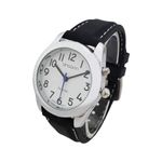 QINGQIAN English Talking Watch Suitable for Middle-Aged and Elderly People and Visually impaired People, Silver Shell, Black Watch Strap, Neutral Style