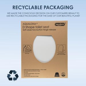 AQUALONA D Shape Soft Close Toilet Seat – White, Easy Fit