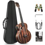 Caramel Ebony Wood Baritone Ukulele 30inch Wood LCD Color Display Electric Ukelele Kit Hawaiian Beginner Guitar Starter Pack Bundle Gig bag, Strap, Strings Set