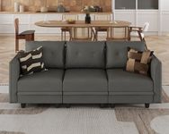 LLAPPUIL Faux Leather Fabric Modular Sectional Sofa 3 Seater Sectional Couch with Storage Seat Modern Modular Sofa for Apartment, Small Space, Dark Grey