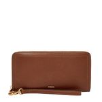 Fossil Women's Logan RFID Zip Around Clutch Brown, One Size