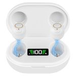 Aolso Mini Digital Sound Aid Voice Enhancer, Rechargeable Sound Headphones for Seniors, Noise Cancelling, Digital in-Ear Audio Headphones Device with Charging Case-White